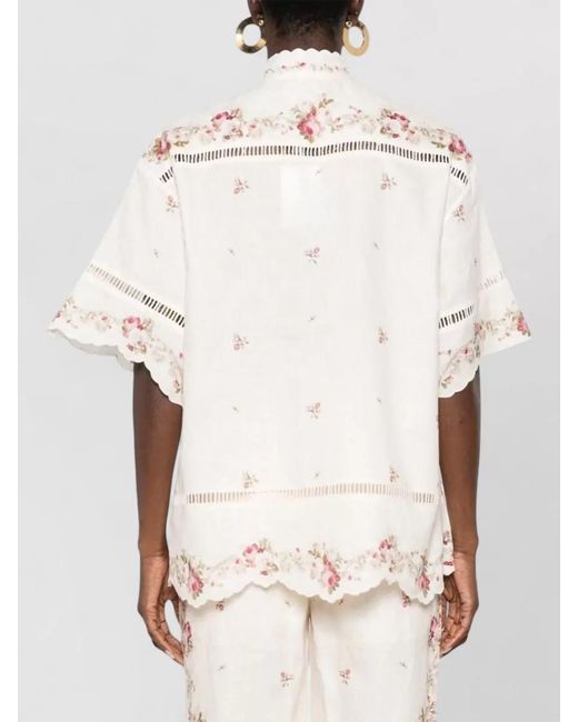 Zimmermann Natural Patience Linen Shirt Short Sleeves Embroidery