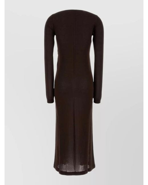 Lemaire Brown Knit Midi Dress Long Sleeves Round Neck