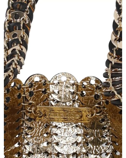 Rabanne Black Shoulder Bag Woven Design Scalloped Edge Chain