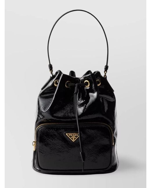 Prada Black Leather Handle Bucket Bag With Adjustable Strap