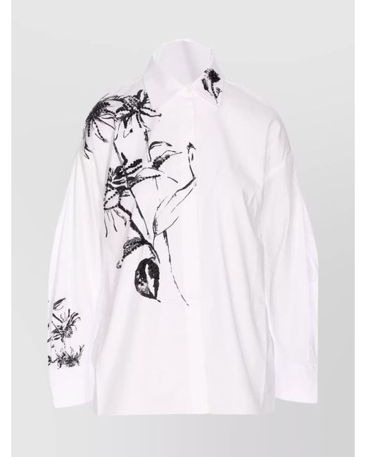 Liu Jo White Floral Print Long Sleeve Shirt With Strass