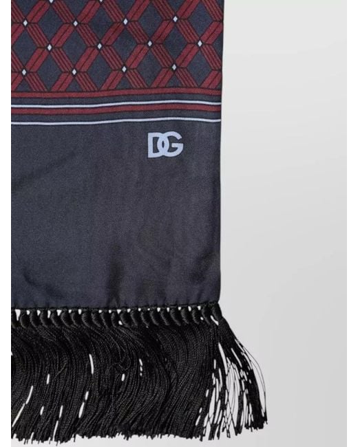 Dolce & Gabbana Purple Patterned Fringed Wrap Foulard Long Scarf for men