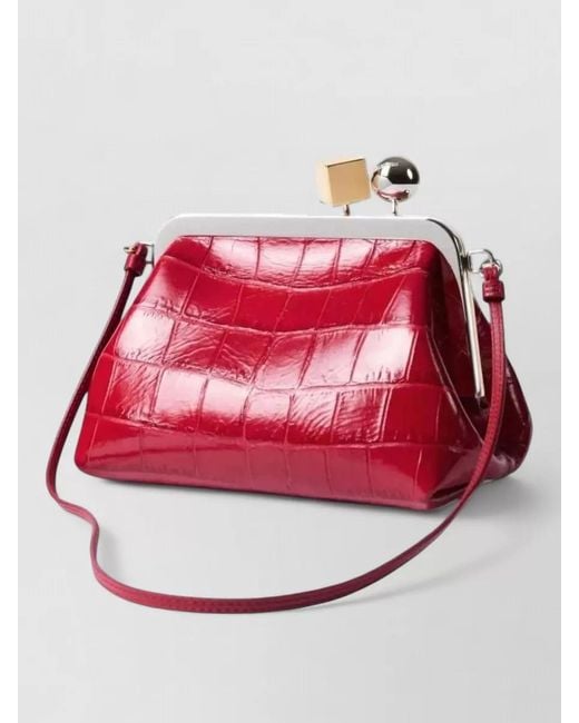 Jacquemus Red Crocodile Texture Clutch Bag Adjustable Strap