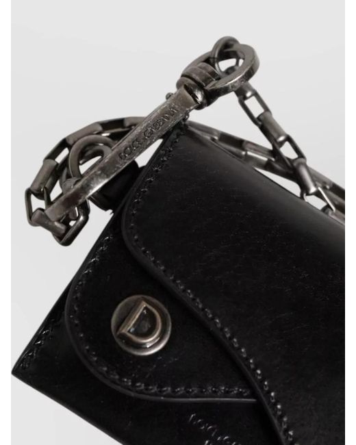 Dolce & Gabbana Black Leather Chain Bifold Card Holder for men