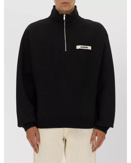 Jacquemus Black Cotton Logo Quarter-Zip Sweater for men