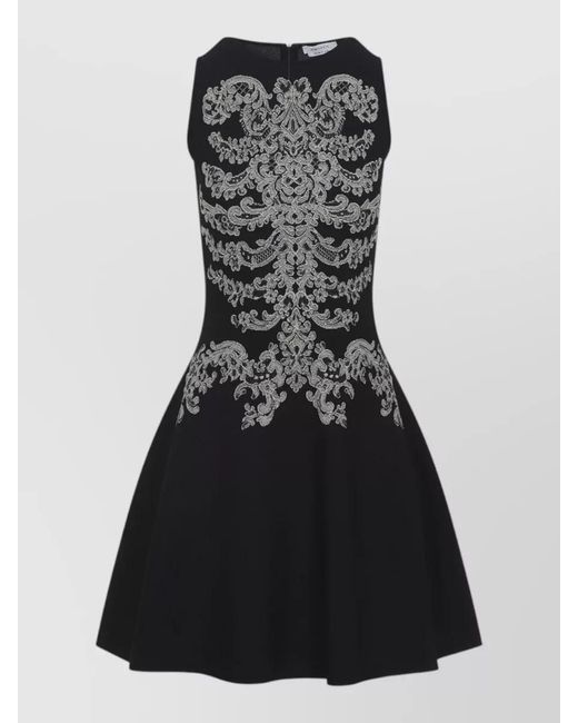 McQueen Black Lace Ribcage Jacquard Mini Dress