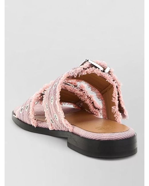 Ganni Pink Denim Buckle Fringed Sandals