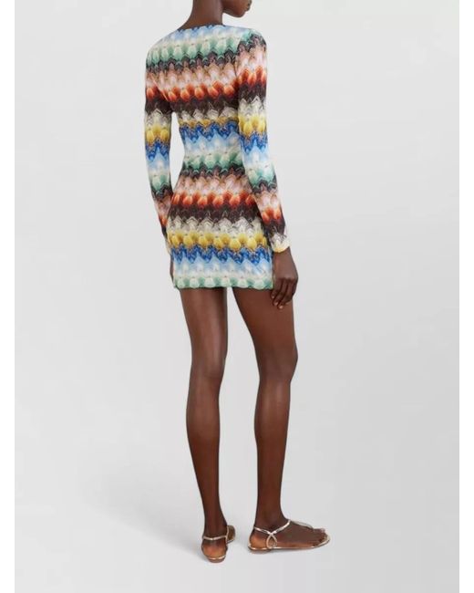Missoni Multicolor Long Sleeve Fitted Mini Dress V Neckline