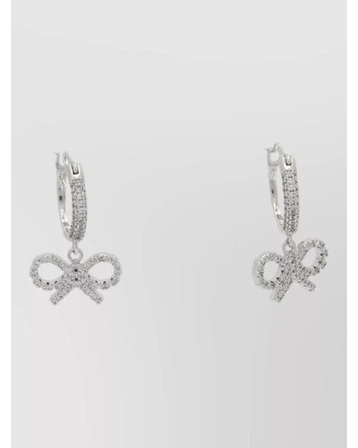 Self-Portrait White Hoop Earrings Featuring Rhinestones And Bow Detail