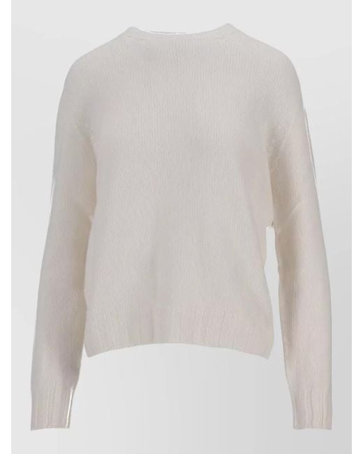 LA ROSE White Crew Neck Knitwear Long Sleeves Ribbed Trim