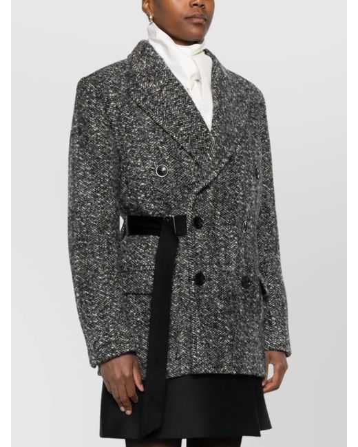 Isabel Marant Gray Wool Herringbone Double-Breasted Belted Coat