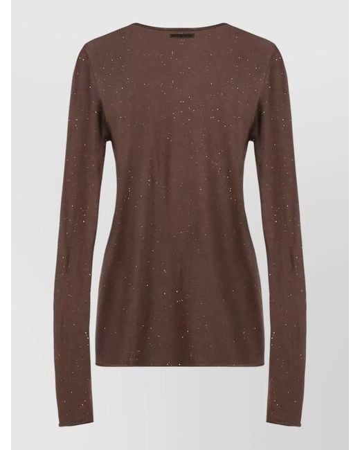 Pinko Brown Pico Sequin Knit Long Sleeve Top