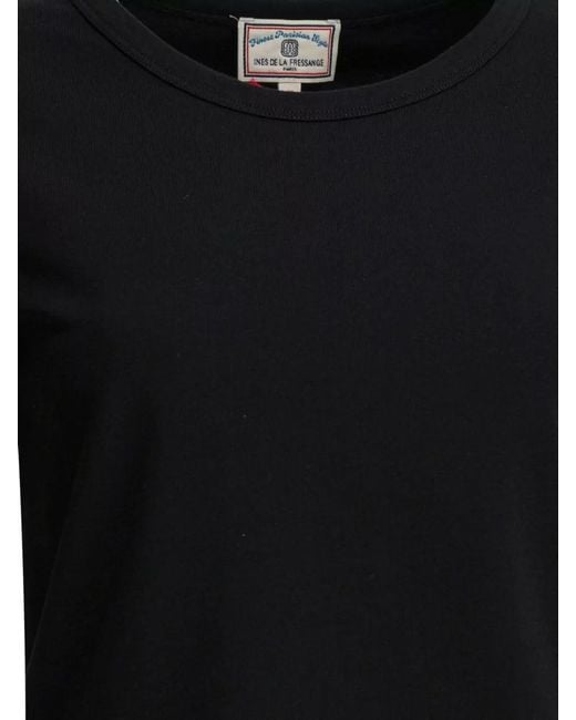 Ines De La Fressange Paris Black Crew Neck Plain Short Sleeve Top