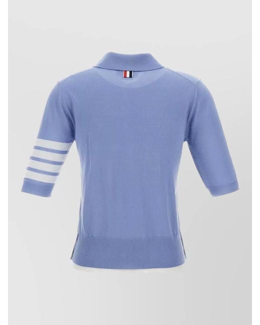 Thom Browne Blue Wool Polo Knit Shirt Striped Sleeves