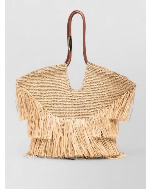 Zimmermann Natural Medium Raffia Tote Bag Layered Fringe