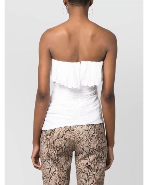 Isabel Marant White Ramie Strapless Ruffled Asymmetric Top