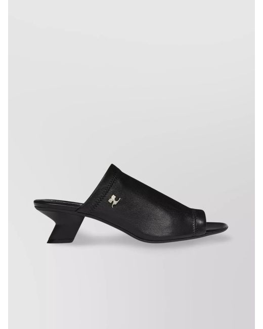 Courreges Black Leather Peep Toe Mules