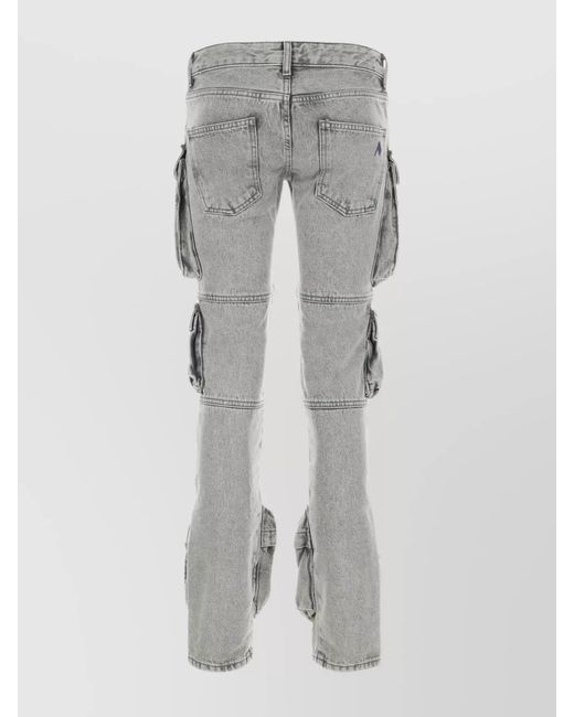 The Attico Gray Denim Low-Rise Straight-Leg Cargo Jeans