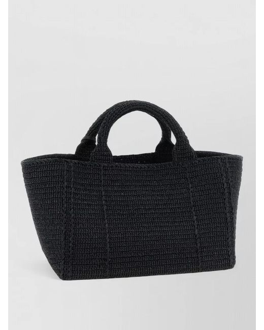 Prada Black Crochet Raffia Effect Rectangular Shopping Bag