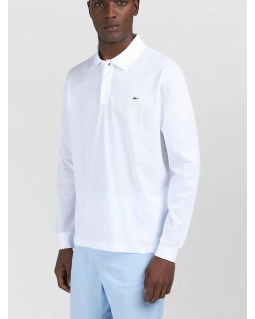 Paul & Shark White Cotton Polo Shirt Long Sleeves Collar for men