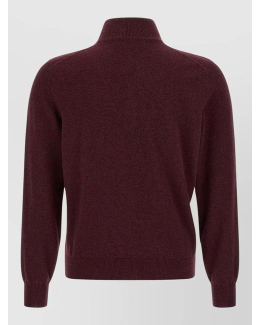 Brunello Cucinelli Red Cashmere Half-Zip Sweater for men