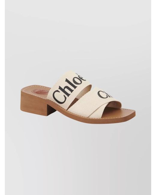 Chloé White Linen Heeled Mules