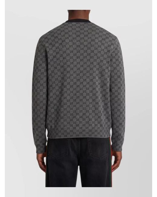 Gucci Gray Wool Silk Ribbed V-Neck Cardigan for men