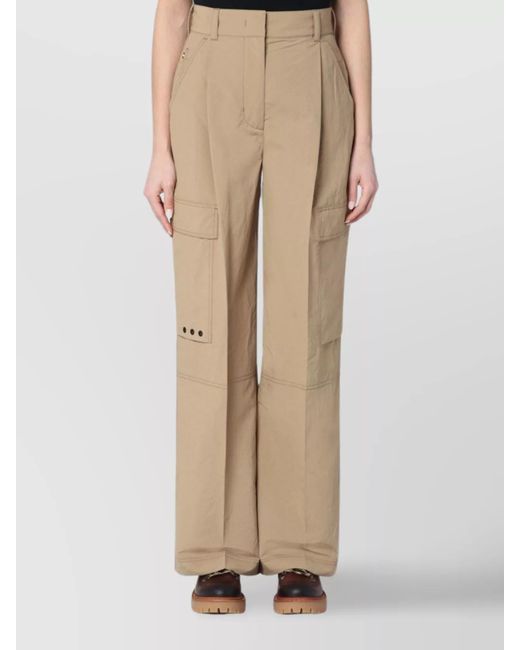 Moncler Natural Wide-Leg Cargo Trousers Button Detailing
