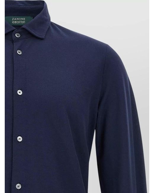 Zanone Blue Ice Cotton Shirt Straight Cut Long Sleeves for men