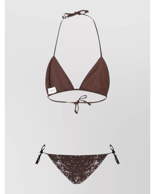 P.A.R.O.S.H. White Sequin Triangle Swim Top Halter Straps