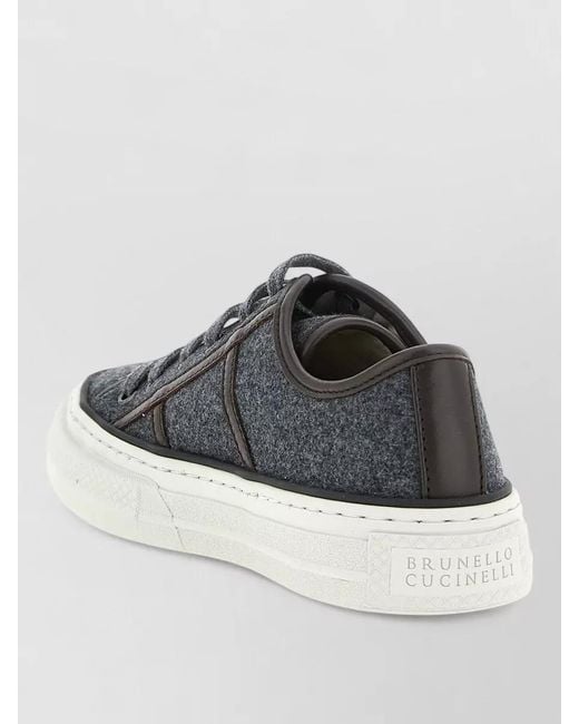 Brunello Cucinelli Gray Lace Up Sneakers Wool Upper Sole