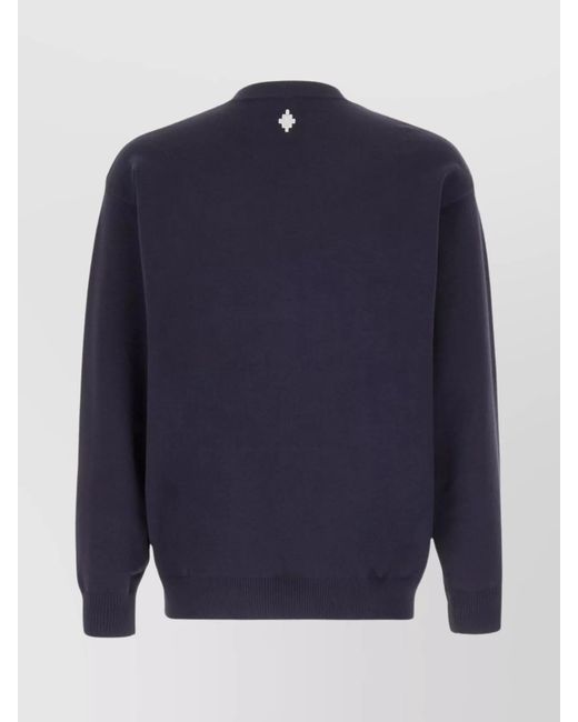 Marcelo Burlon Blue Ribbed Crew-Neck Cotton Blend Sweater With Cross Embroidery for men