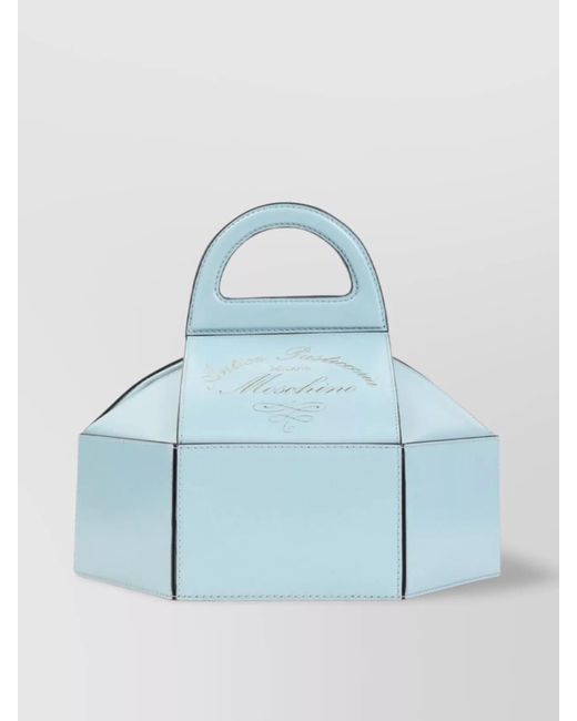 Moschino Blue Cake Box Top Handle Leather Handbag