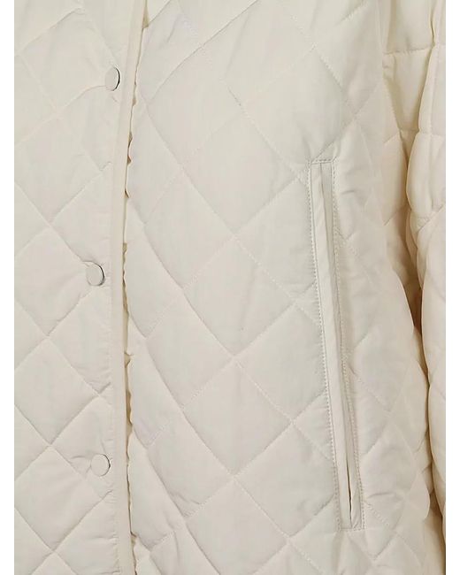 Sandbeige White Nylon Quilted Jacket Mandarin Collar