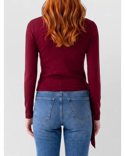 FEDERICA TOSI Red Knit Top Cutout Shoulder Long Sleeves Sash