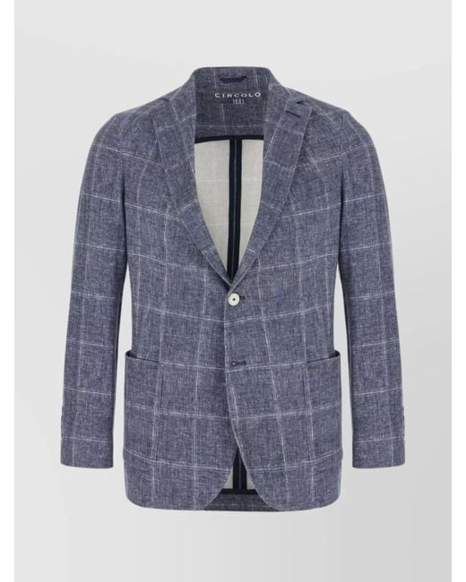 Circolo 1901 Blue Checked Pattern Stretch Cotton Blazer for men