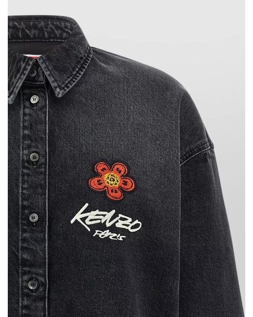 KENZO Blue Long Sleeve Shirt Curved Hem Yoke