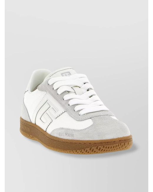 Balmain White Leather Swan Low-Top Sneakers