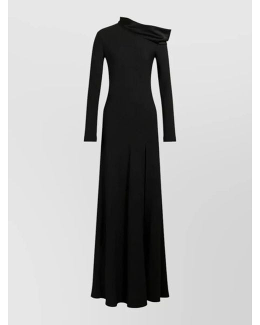 Alberta Ferretti Black One Shoulder Long Sleeve Draped Gown