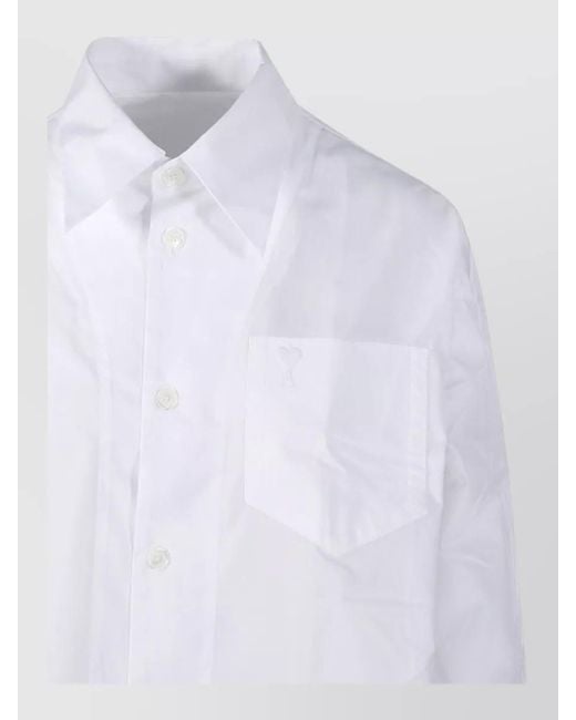 AMI White Long Sleeve Wide Shirt Dress Adc