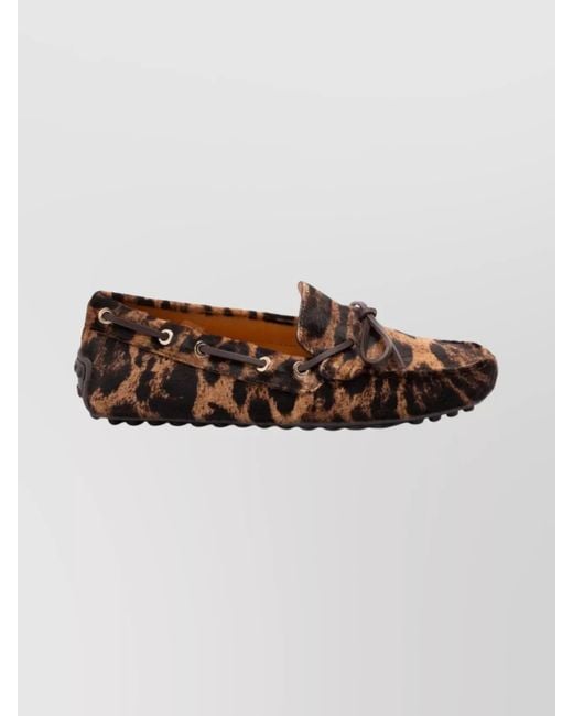 Tod's Brown Leopard-Print Calf Hair Loafers