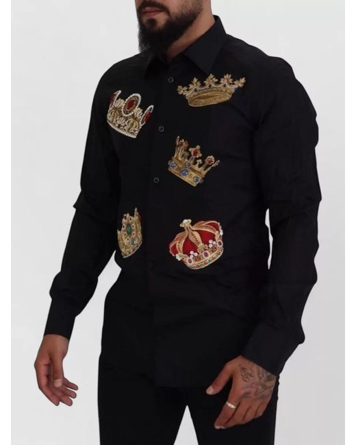 Dolce & Gabbana Black Cotton Slim-Fit Dress Shirt for men