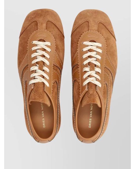 Dries Van Noten Brown Leather Low-Top Sneakers for men