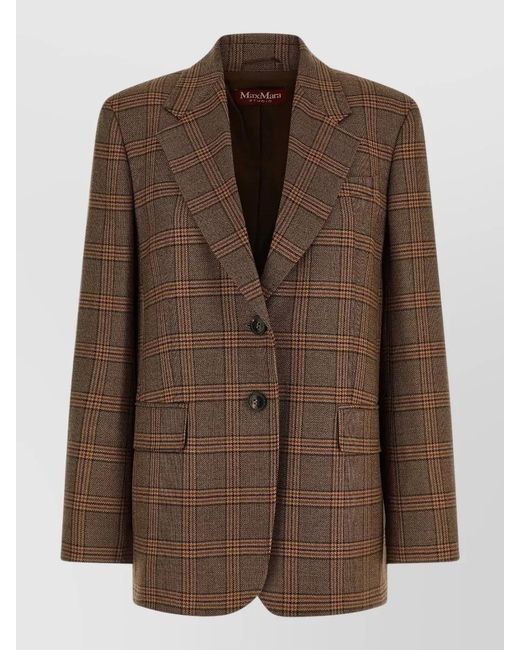 Max Mara Brown Wool Checked Single-Breasted Blazer