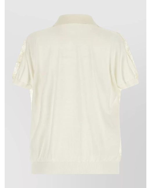 Fabiana Filippi Natural Lace Overlay Cardigan Short Sleeves Collar