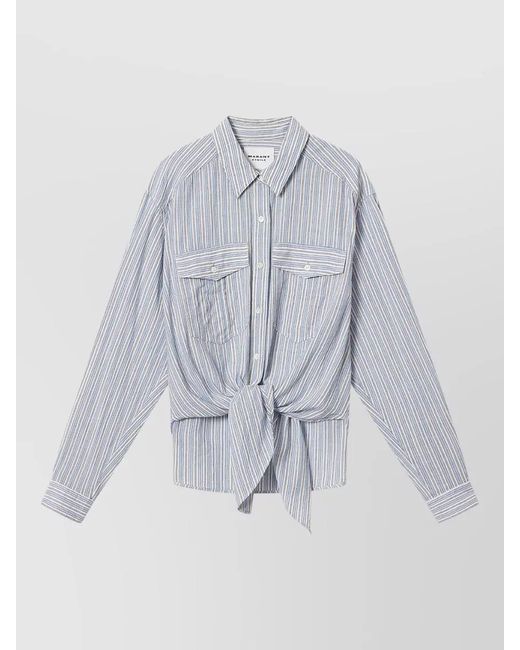 Isabel Marant Blue Striped Embroidered Cotton Shirt