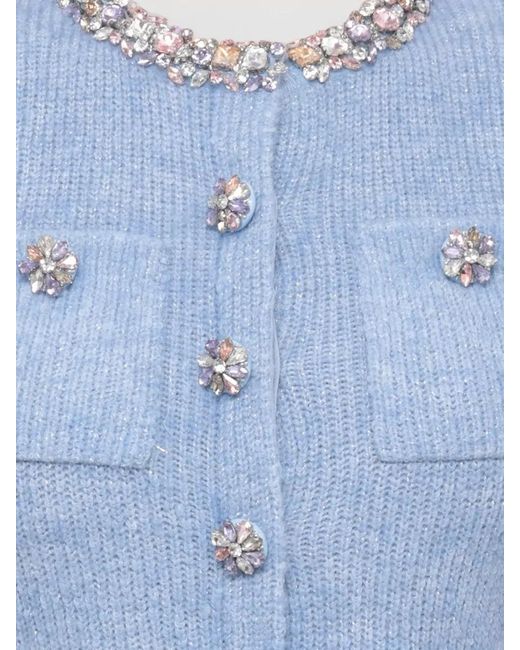Self-Portrait Blue Metallic Knit Belted Short-Sleeve Midi Dress