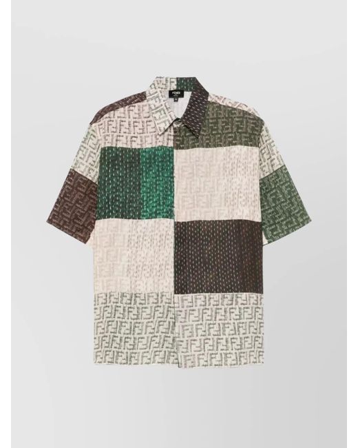 Fendi Multicolor Embroidered Regular-Fit Linen Short-Sleeve Shirt for men
