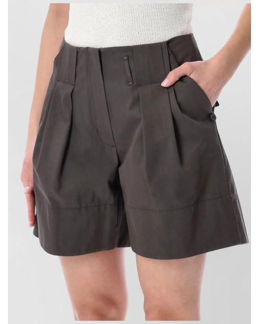Low Classic Gray Cotton Shorts Pleated Design Side And Back Pockets