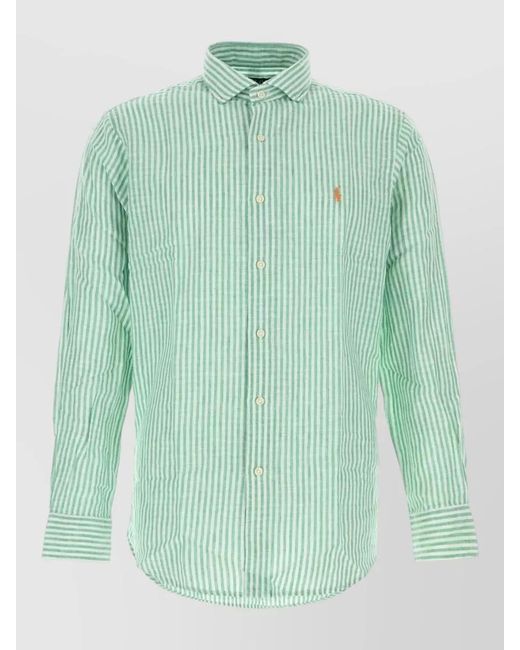Polo Ralph Lauren Green Linen Blend Striped Long-Sleeve Shirt for men